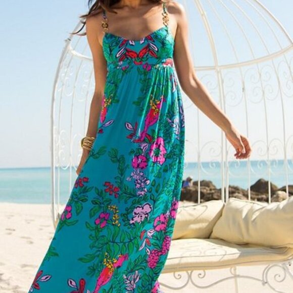 NWT Beautiful Lilly Pulitzer Joanna Maxi Dress HTF Size14 Gold Details on Straps - Picture 3 of 14